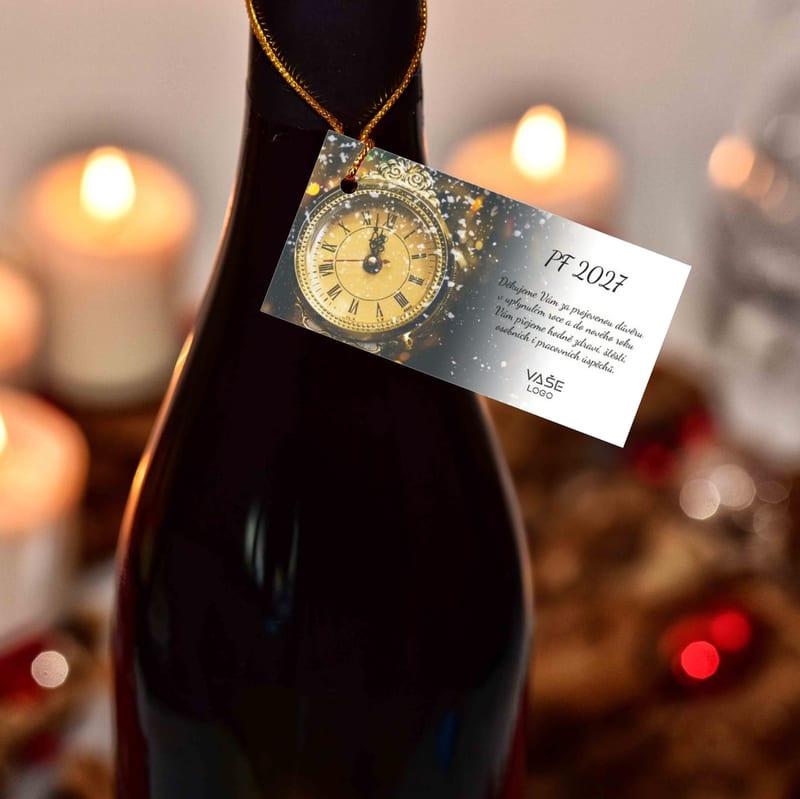 Visačka na víno Starožitné hodiny před půlnocí (N912), 90 × 45 mm