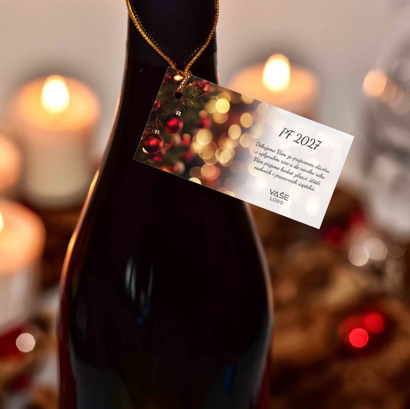 Visačka na víno Zlatočervený bokeh (N976)